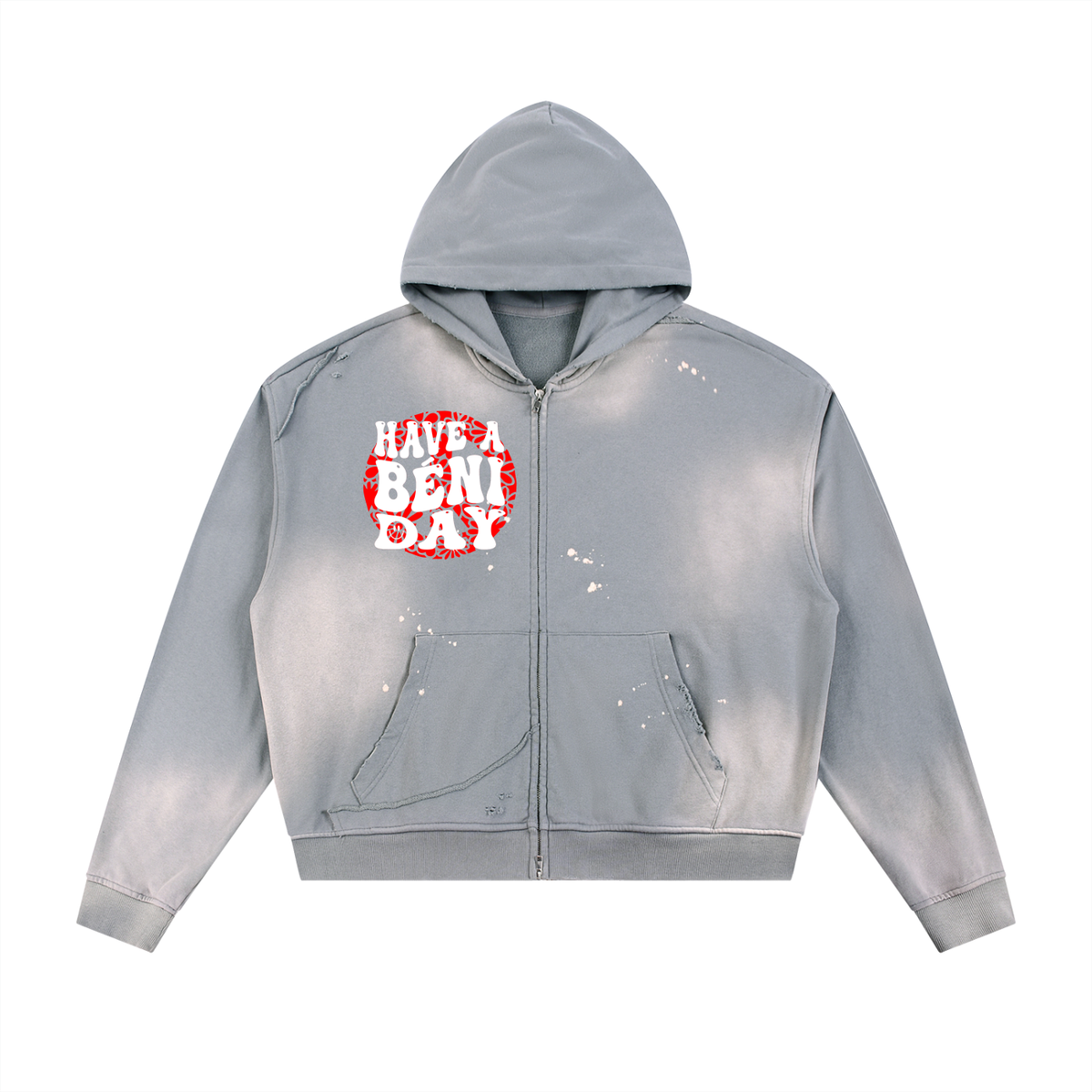 Béni Day: Sun Fade Frayed Raw Edge Fleece Zip Hoodie